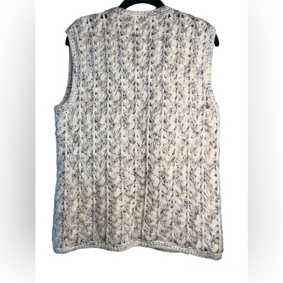 Vintage Knit Vest Woman’s Tan Grey Winter Acyrlic Barbra Sue Fashion 70s Loose - Picture 3 of 7